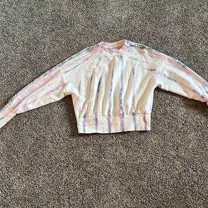 Blue and pink tye dye sweatshirt.